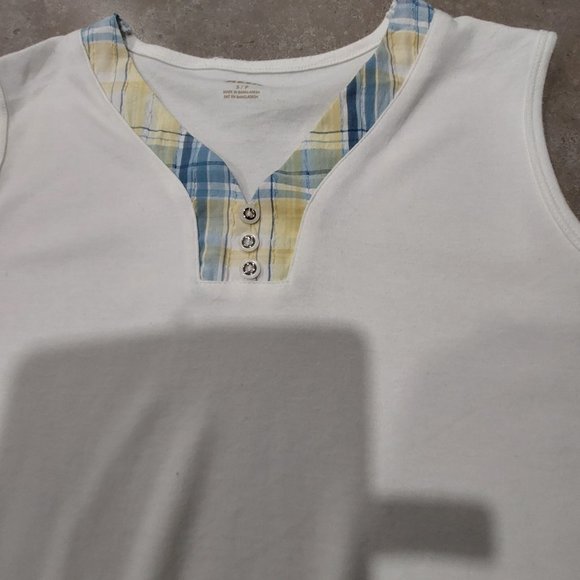 ALIA Women's Cotton-Blend Sleeveless Top with Plaid Neckline Trim - Sz S/P - Picture 6 of 6